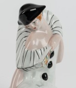 A pair of French porcelain Art Deco Pierrot and Pierrette&nbsp;bookends, signed "Genvane", circular factory mark to base, 19cm high, 23cm wide each - 4