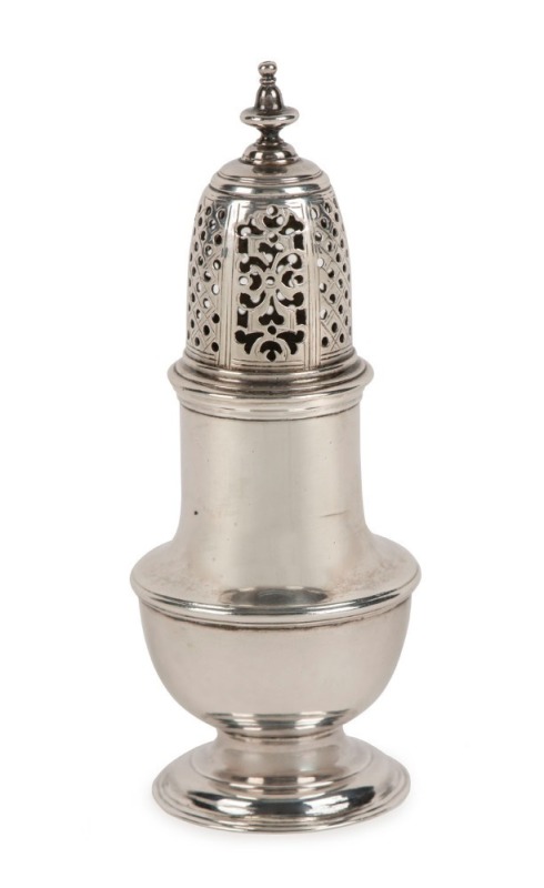 A Georgian sterling silver sugar caster by Samuel Wood of London, ​​​​​​​12cm high, 81 grams