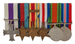 A WORLD WAR TWO MILITARY CROSS GROUP to Captain W.J. CHAPMAN, Royal Irish Fusiliers, who was badly wounded in action (7th April 1943) in TUNISIA: The group comprises his Military Cross (GRI), his 1939-45 Star, his Africa Star with clasp 1st Army, his Fran