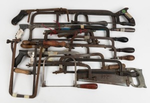 A selection of assorted hack saws, coping saws and jig saws, various manufacturers and vintages, the largest 51cm long