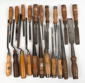 A selection of chisels including mortis, shovel shank gouge and firmer, manufactured by Marples, Addis, Sorby and Titan, (21 item), the largest 37cm long