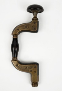 William Marples ultimatum brass and ebony framed brace drill trade marked by Hibernia, Sheffield by her majesty's royal letters patient, 34cm long