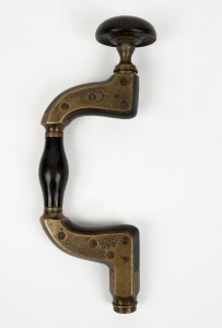 William Marples ultimatum brass and ebony framed brace drill trade marked by Hibernia, Sheffield by her majesty's royal letters patient, ​​​​​​​34cm long
