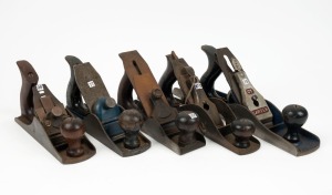 A collection of hand planes including, Carter C.10 model, Carter C.5 made in Australia, Stanley gauge No.4, Stanley Liberty Bell No.4, and Stanley No.10 rebate, (5 items), ​​​​​​​the largest 36cm long.