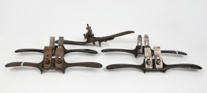 Preston trademark adjustable hand routers, (5 items), the largest 29cm long.
