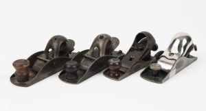 Assorted Stanley block planes including Stanley 110 type 3, Stanley 120 cracking leaver cap, Stanley No.203 and No.18¼, (4 items), the largest 18cm long.