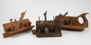 A selection of beech and brass framed hand planes, including Martin & Shaw (1" sash fillister), D. Kimberly & Sons plough plane and closed handled fillister, (3 items), the largest 31cm long.