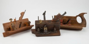A selection of beech and brass framed hand planes, including Martin & Shaw (1" sash fillister), D. Kimberly & Sons plough plane and closed handled fillister, (3 items), the largest 31cm long.