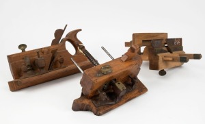 Three beech and brass framed hand planes, including D. Kimberly & Sons closed hand fillister and plough planes, plus a D. Malloch of Perth plough plane, (3 items), the largest 29cm long.