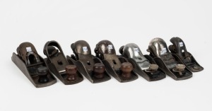 A group of block planes, comprising of Sargent VBM No.217, Union No.102 and Stanley No.140, No.140, No.130 and knuckle joints by Stanley, (7 items), the largest 20cm long.