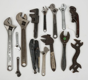 A selection of adjustable shifting spanners and wrenches, including Zircalloy, Siddons Lock & Tool Co. (Melb. Australia), and various other manufacturers, (14 items), the largest 31cm long.