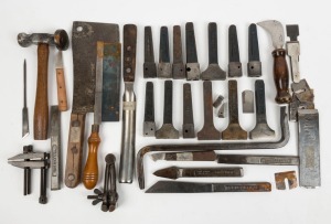 A large selection of Greg Steel Australia hand tools including, clever, hand vise etc, (45 items), largest item 36cm long.