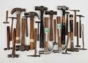 A large assortment of hammers including miniature specialty&nbsp;hammers, mallets, ball & peen and claw style, ( 23 items total), the largest 40cm long.