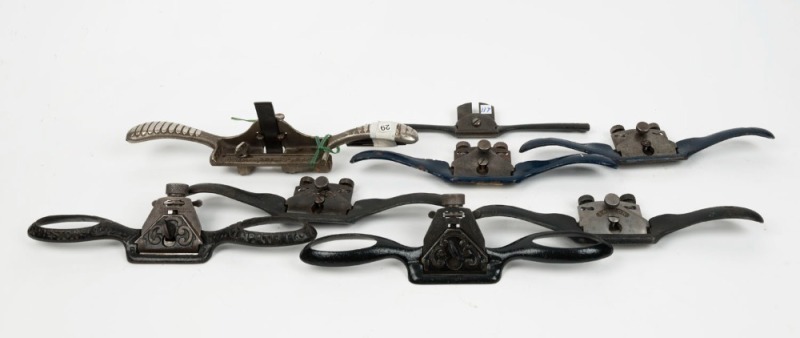 A group of spokeshave planes from various makers including Stanley No.63 round bottom lightweight, Falcon adjustable and E. Preston & Sons, (8 items total), the largest 26cm long.