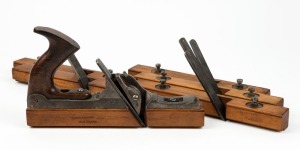 An extremely rare Kimberly patented beading plane with an 1¼" base and original set of six blades and soles, marked "D. Kimberly Highest Awards 3 Gold Medals". In presentation box personal cabinetmaker's stamp R.G. Clark, (12 items total), 25cm long.