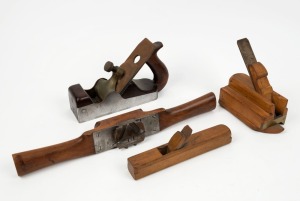 A fine selection of English branded specialty planes, including Atkins & Sons, chamfer plane, Routledge & Sons round plane and others, (4 items total) the largest 41cm long. 