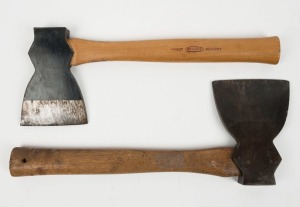 Two carpenter's axes both by Brades, No.1 with 4" blade and a No.2 with 4½" blade, (2 items total), the largest 40cm long.