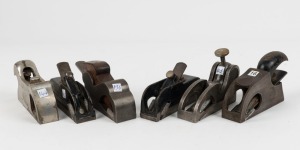 A select group of rebate and block planes from various manufactures including, Kimberley 3½ bullnose plane, and Stanley No.90J rabbet plane, (6 items total), the Stanley 13cm long. 