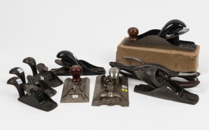 A group of planes including two Preston side rebate planes, Union No.103 5½ plane, brand new Durham No.2 1½" block plane in box, and many more, (11 items total), the largest 11cm long.