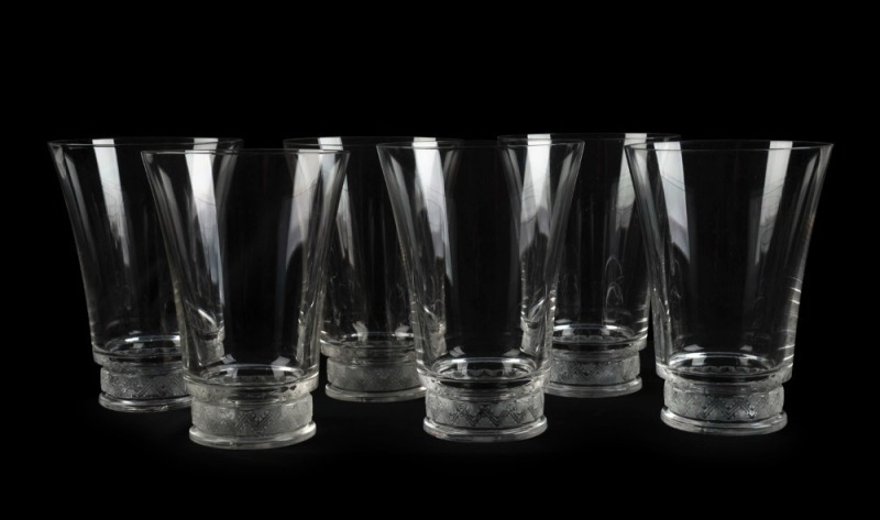 LALIQUE set of six French glasses, engraved "Lalique France", 12cm high