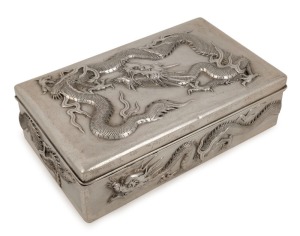 A Chinese export silver dragon box of impressive proportions, 19th/20th century, 8cm high, 24cm wide, 15cm deep, 825 grams