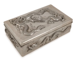A Chinese export silver dragon box of impressive proportions, 19th/20th century,  8cm high, 24cm wide, 15cm deep, 825 grams