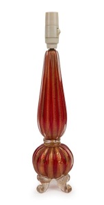 ARCHIMEDES SEGUSO Italian Murano ruby glass table lamp base with aventurina gold inclusions, circa 1950s, 47cm high overall