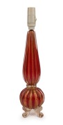 ARCHIMEDES SEGUSO Italian Murano ruby&nbsp;glass table lamp base with aventurina gold inclusions, circa 1950s, ​​​​​​​47cm high overall