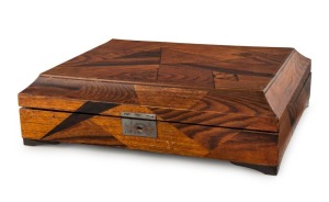 An antique Japanese inlaid timber work box, interior fitted with six lift-out lidded compartments, Meiji period, 19th/20th century, ​​​​​​​11cm high36cm wide, 28cm deep