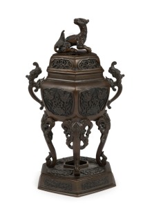 A Chinese bronze censer adorned with mythical creature, 19th/20th century, ​​​​​​​32cm high