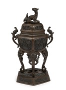 A Chinese bronze censer adorned with mythical creature, 19th/20th century, ​​​​​​​32cm high