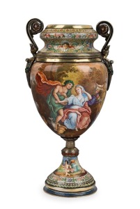 A fine Austro-Hungarian silver and enamel vase adorned with classical scenes, 19th century, 17cm high