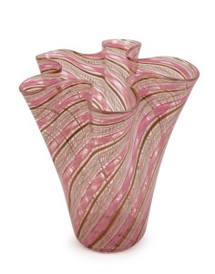 VENINI pink and white latticino Murano glass vase with gold inclusions, circa 1950s, ​​​​​​​26cm high, 22.5cm wide