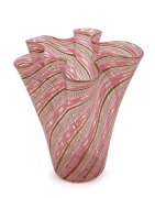 VENINI pink and white latticino Murano glass vase with gold inclusions, circa 1950s, ​​​​​​​26cm high, 22.5cm wide