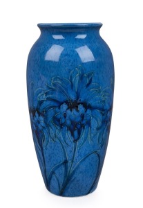 MOORCROFT "Cornflower" pattern English pottery vase on blue ground, impressed "Moorcroft, Made In England", 26cm high