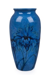 MOORCROFT "Cornflower" pattern English pottery vase on blue ground, impressed "Moorcroft, Made In England", 26cm high