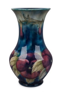 MOORCROFT "Pansy" pattern English pottery vase on celadon and blue ground, impressed "Moorcroft, Burslem", 16.5cm high