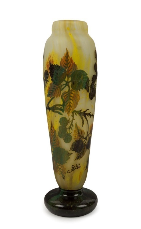 GALLE French cameo glass vase with bramble decoration, early 20th century, ​​​​​​​35cm high