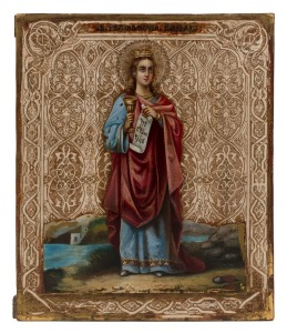 ST. BARBARA antique Orthodox Christian icon, 19th century, ​​​​​​​26 x 22cm