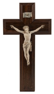 An antique carved ivory and rosewood Corpus Christi, 19th century, ​​​​​​​39cm high