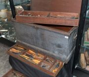 TOOL TRUNK AND TOOLS. A fine collection of antique and vintage hand tools and assorted planes housed in a carpenter's trunk, 19th/20th century - 6