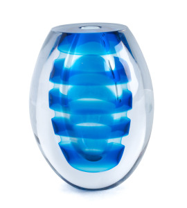 SALVIATI ribbed Sommerso glass vase, Murano, Italy, circa 1960, etched "Salviati, 2004", 20.5cm high