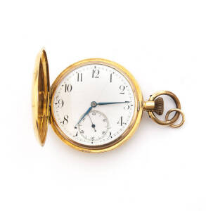 POCKETWATCH: a Gentleman's 18ct yellow gold half-hunter pocketwatch. Crown wind.