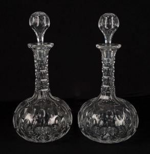 A pair of antique English crystal decanters, 30cm high