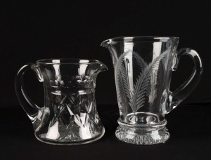 STUART CRYSTAL harvest jug and water jug, 20th century, acid etched marks to the bases, ​​​​​​​19cm and 15cm high