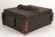 Maori box, carved wood with paua shell, New Zealand origin, 19th/20th century, 15cm high, 34cm wide, 30cm deep - 3