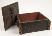 Maori box, carved wood with paua shell, New Zealand origin, 19th/20th century, 15cm high, 34cm wide, 30cm deep - 4