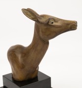 An Art Deco statue of a deer head, patinated bronze, mounted on black slate base, circa 1930, 27.5cm high - 3