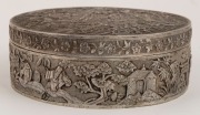 An antique Chinese export silver circular box, 19th century, two character mark to base, 5cm high, 14.5cm diameter, 475 grams - 4