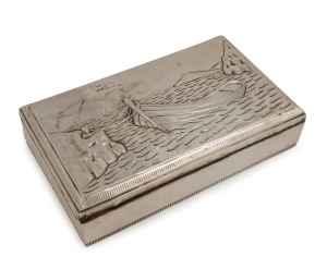 A vintage 925 silver cigar box with accompanying cigar tool, 20th century, interior lined in cedar, stamped "925" with star mark, 18.5cm wide